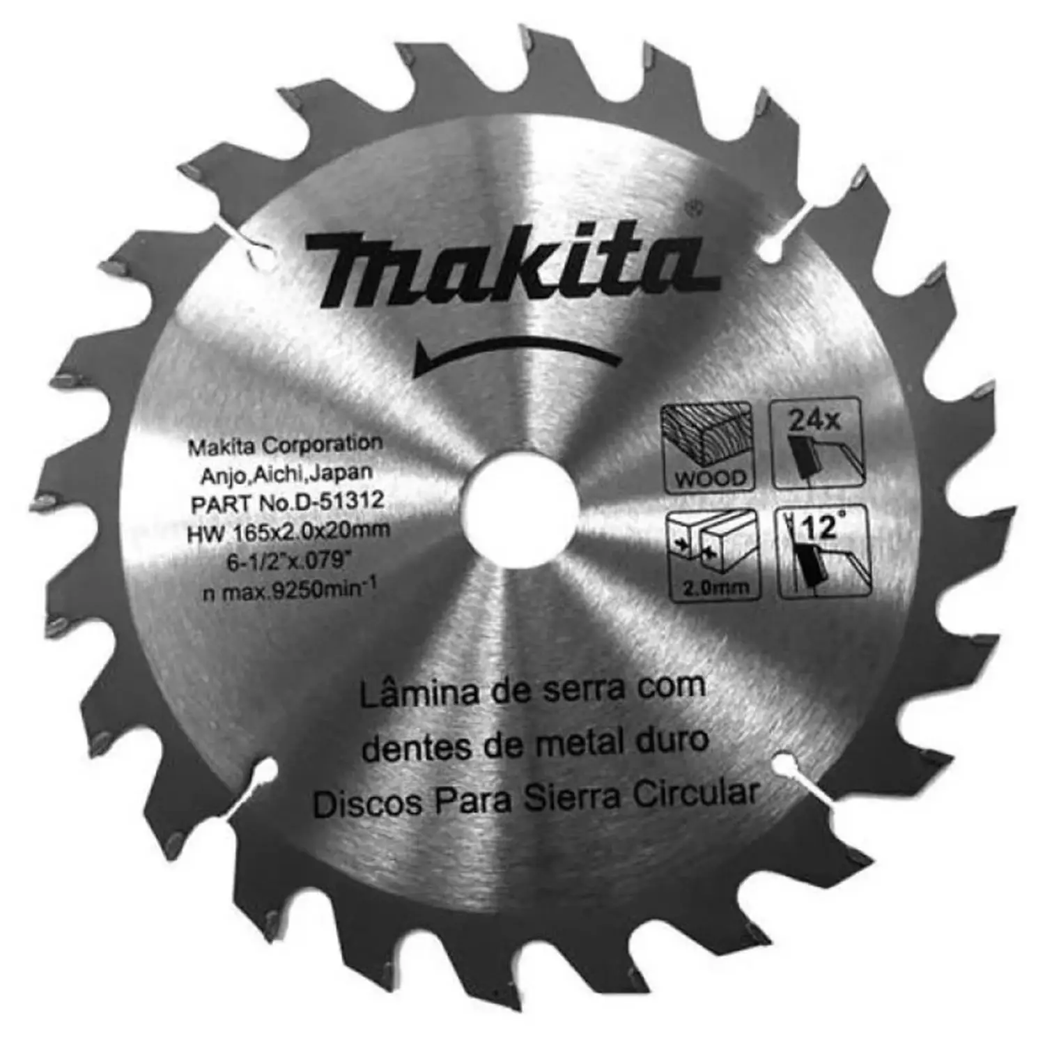 Disco Sierra 6-1/2″ X 24 Dientesmadera, Eje 20Mm. C/Buje 5/8″