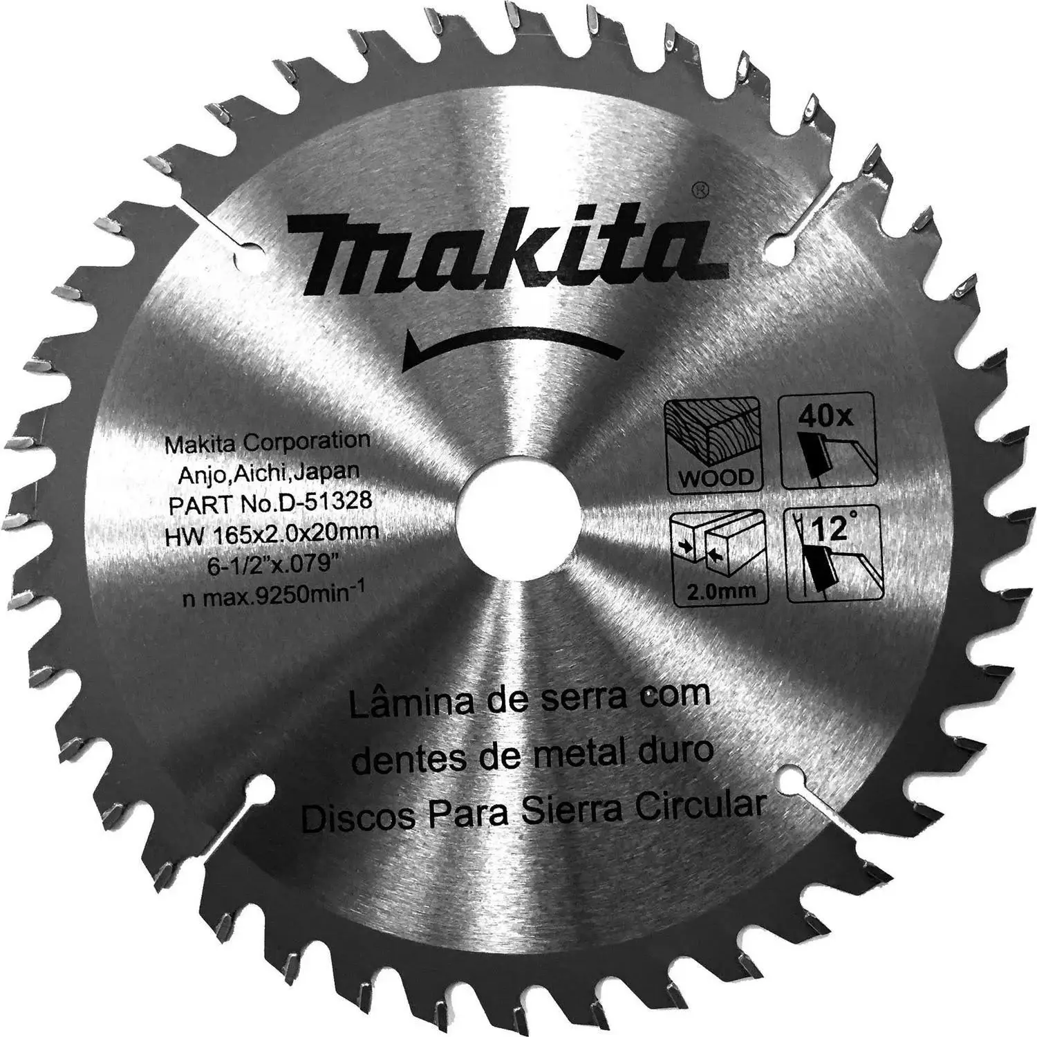 Disco Sierra 6-1/2″ X 40 Dientesmadera, Eje 20Mm. C/Buje 5/8″