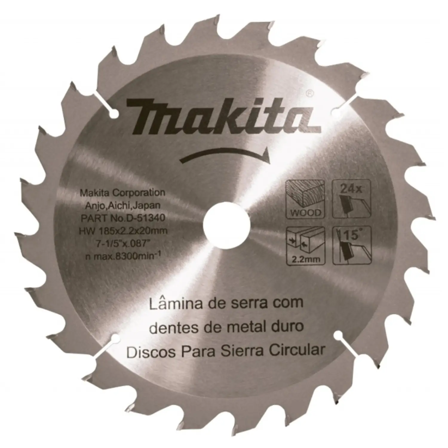 Disco Sierra 7-1/4 X 24 Dientes Madera Eje 20Mm. Con Buje 5/8