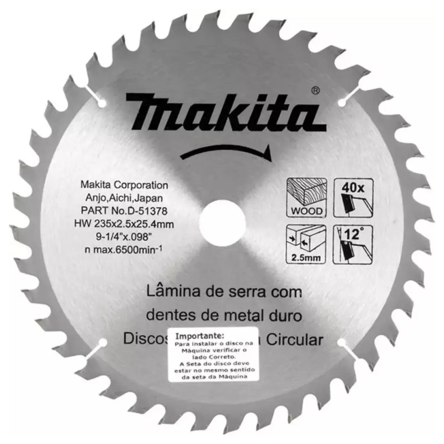 Disco Sierra 9-1/4″ X 40 Dientesmadera, Eje 25,4Mm. C/Bujes 25Mm. – 5/8″