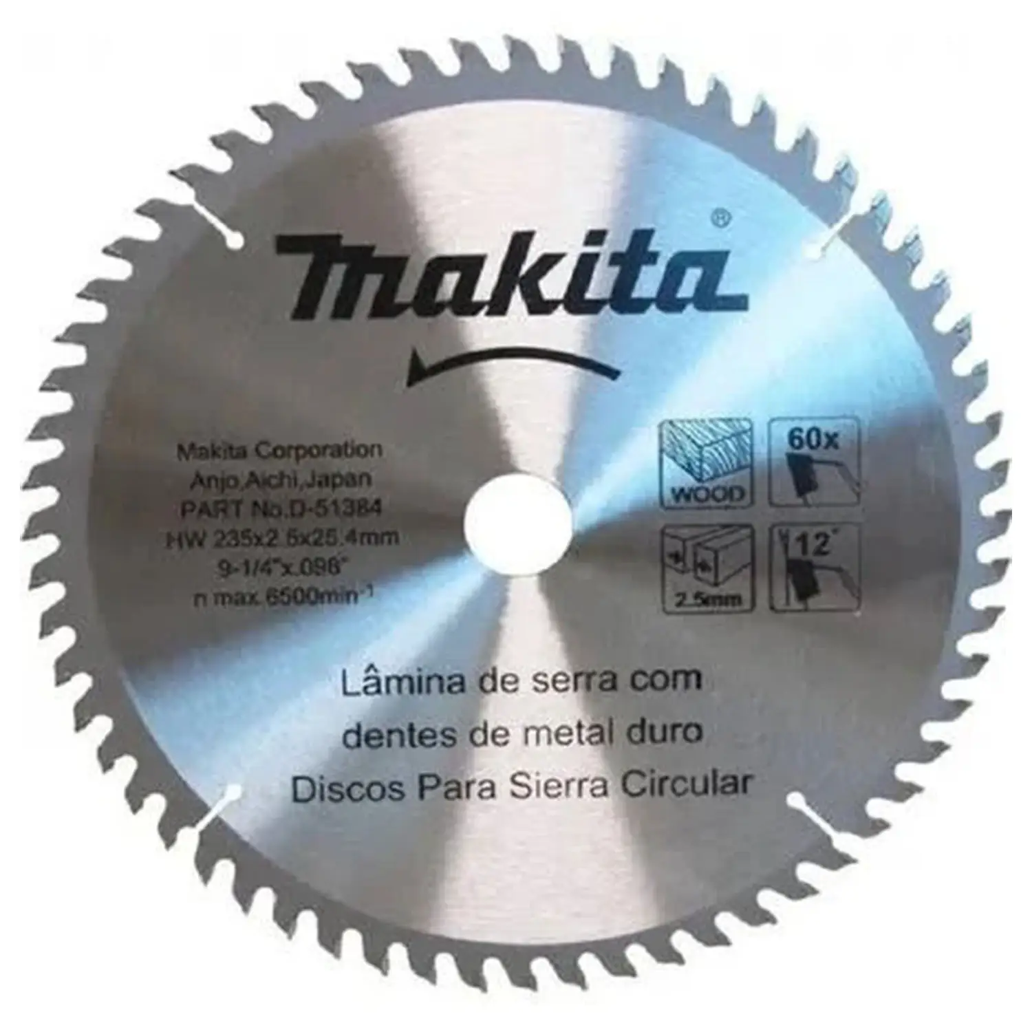 Disco Sierra 9-1/4″ X 60 Dientesmadera, Eje 25,4Mm. C/Bujes 25Mm. – 5/8″