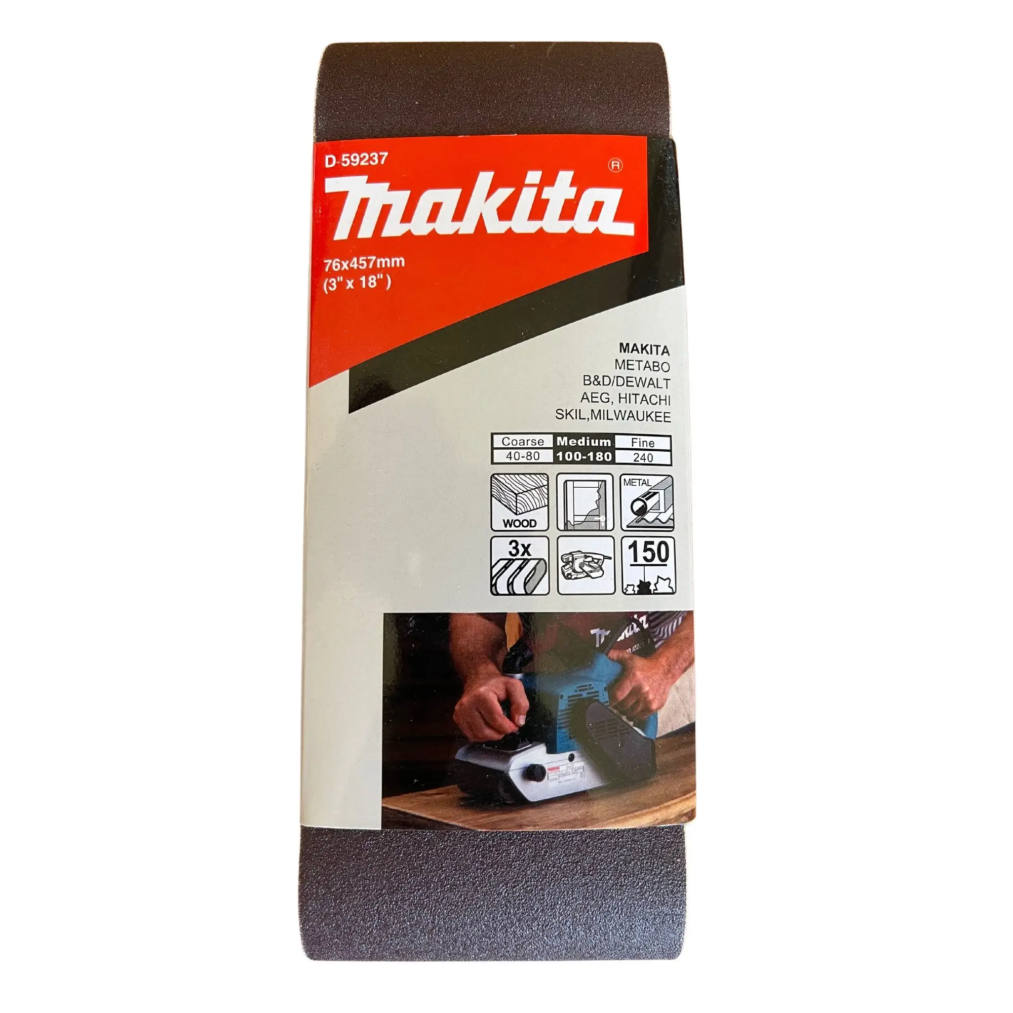 Lija De Banda 3 X 18″3Pzs Grano 150 P/Madera/Met,P/9910 – 9911
