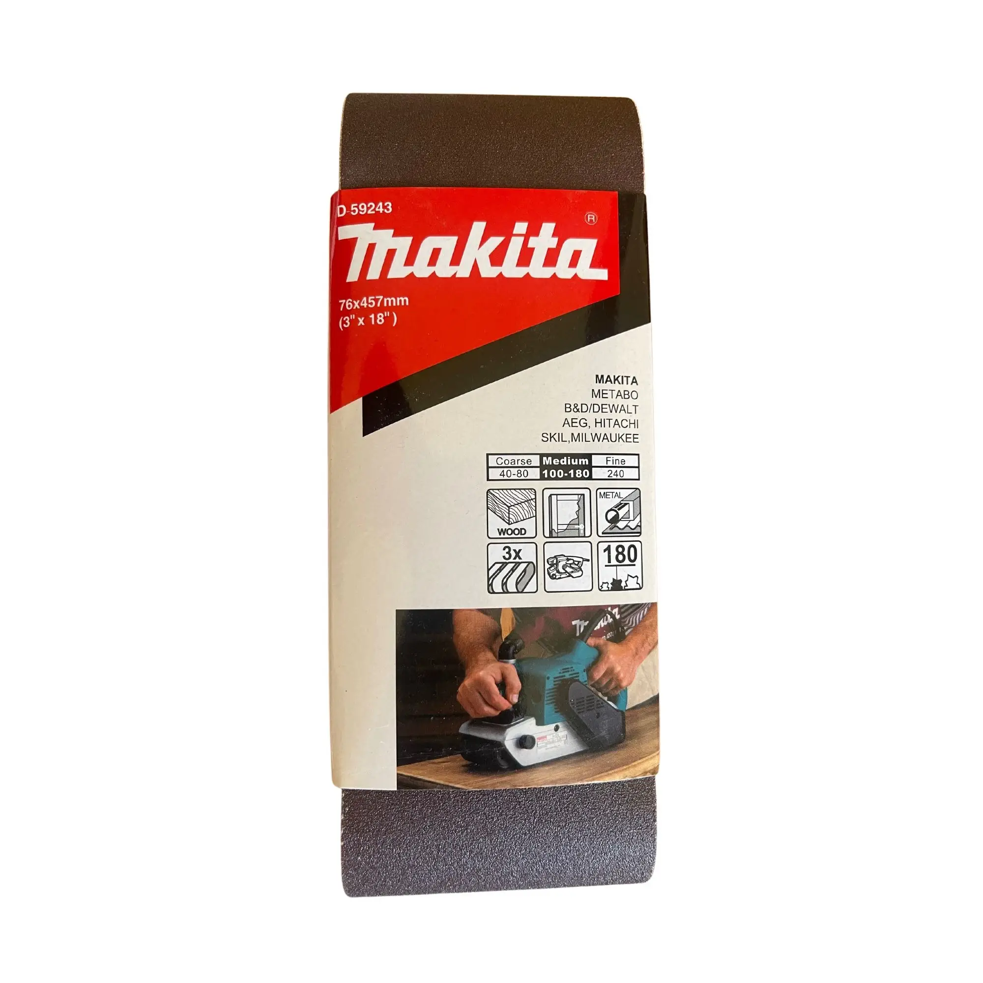 Lija De Banda 3 X 18″3Pzs Grano 180 P/Madera/Met,P/9910 – 9911