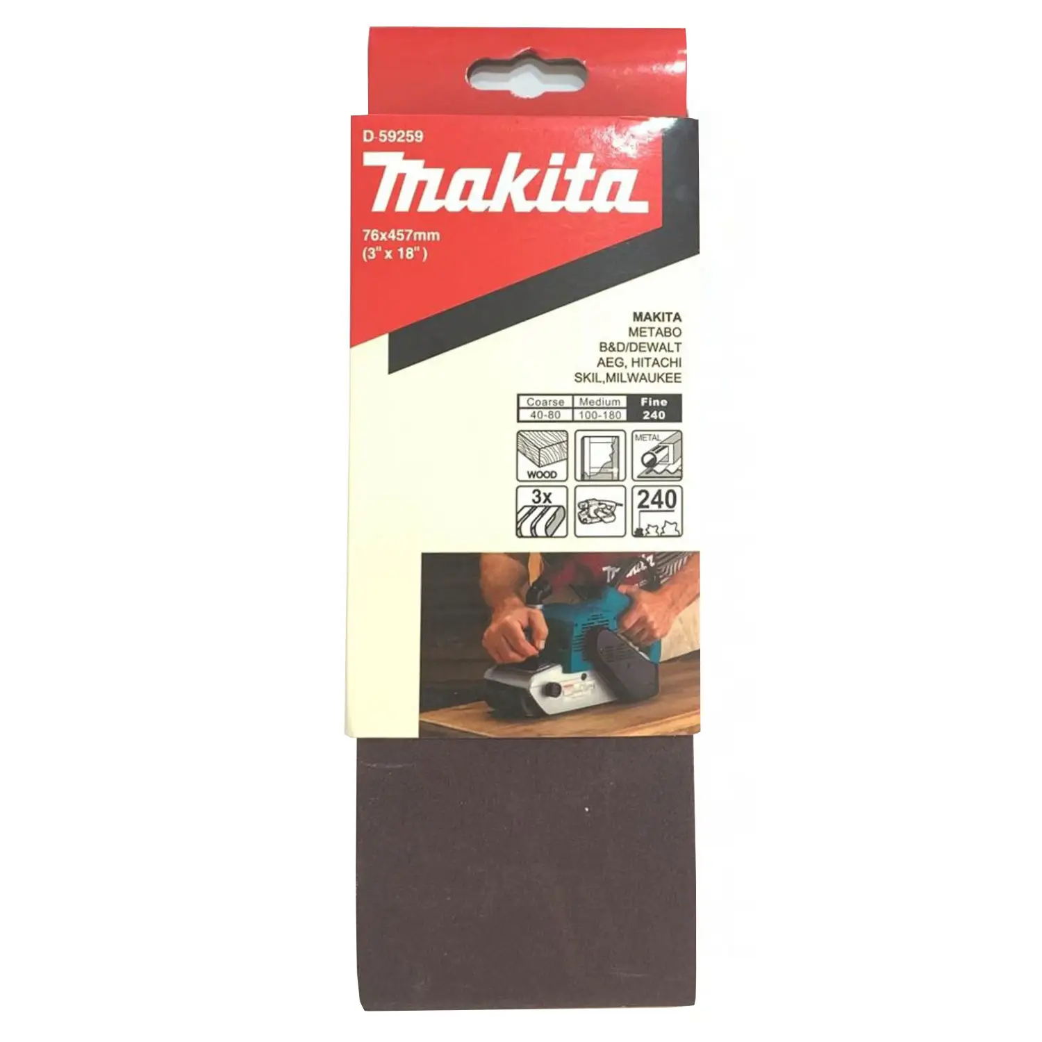 Lija De Banda 3 X 18″3Pzs Grano 240 P/Madera/Met,P/9910 – 9911