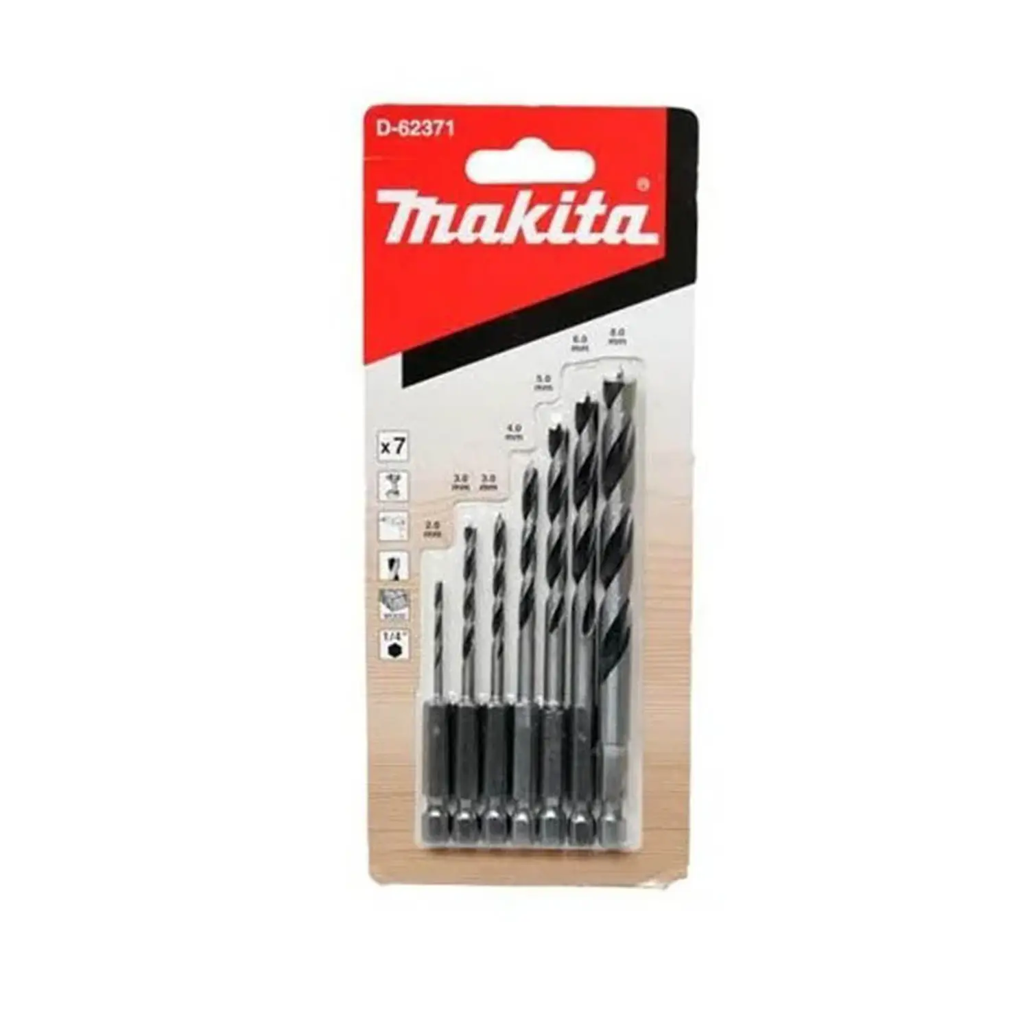 Set Brocas Madera 7Pcs.(1/4″ Toma Hex)(2Mm.3Mm.3Mm.4Mm.5Mm.6Mm.8Mm.)»