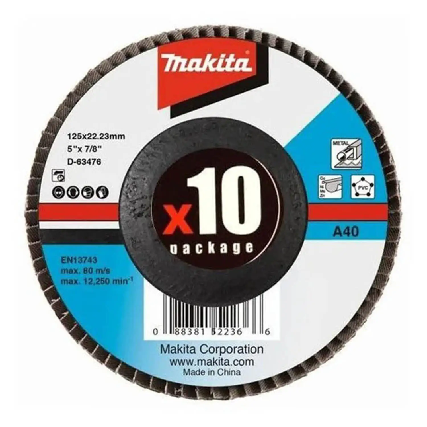 Disco Traslapado 125 X 22 Gr 40 – Metal -Angulo X10