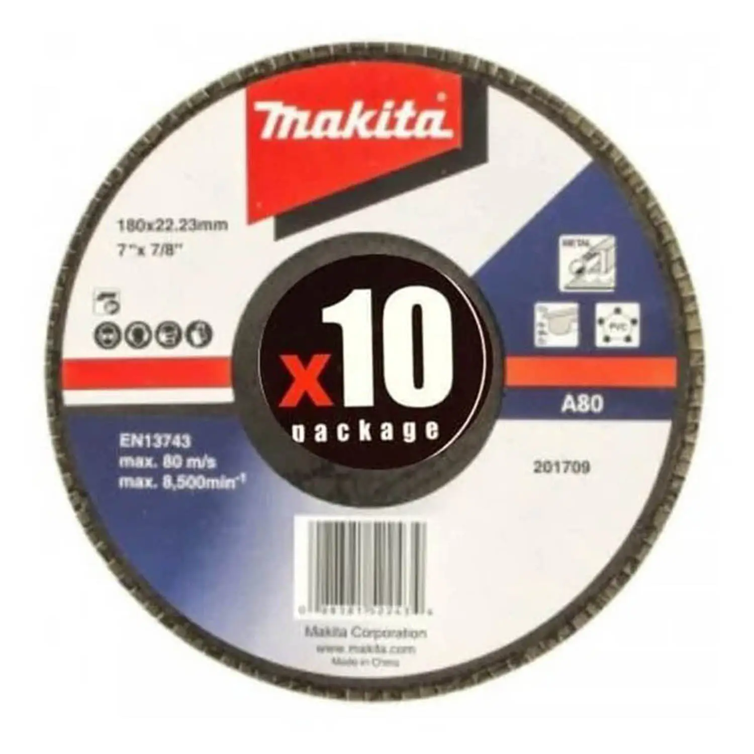 Disco Traslapado 180 X 22 Gr 80 – Metal -Angulo X10