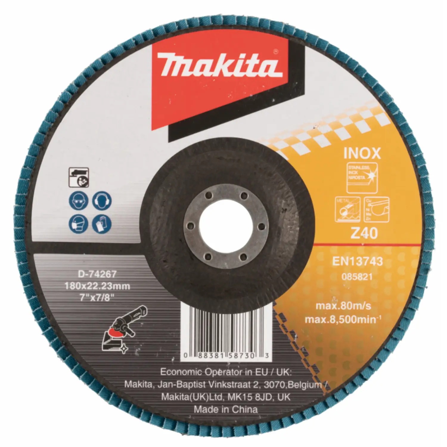 Disco Traslapado 180 X 22 Gr 40 – Zircon – Metal Y Acero Inox Tipo Plano