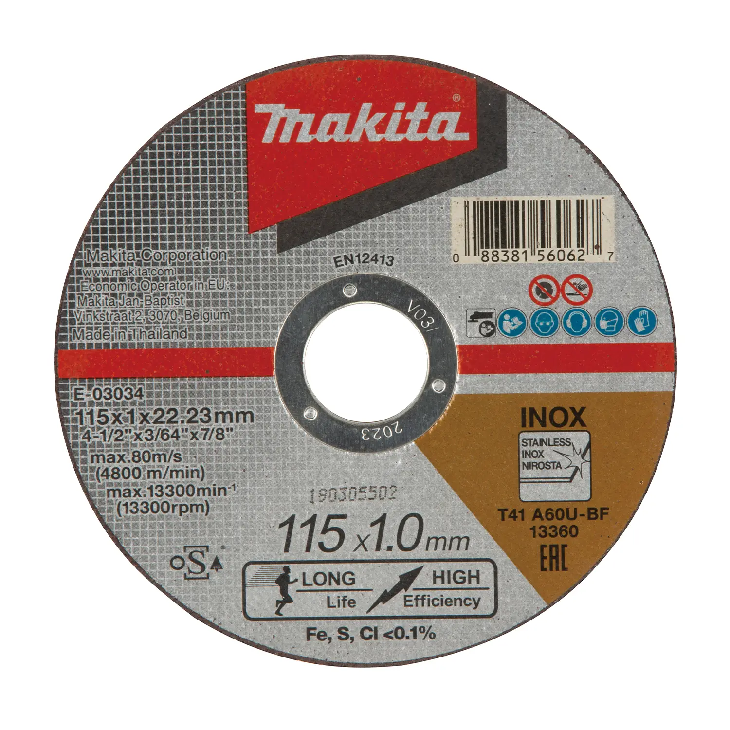 Disco Abrasivo 4-1/2″ Corte Acero Inox A60U (115 X 1,0 X 22,23 )