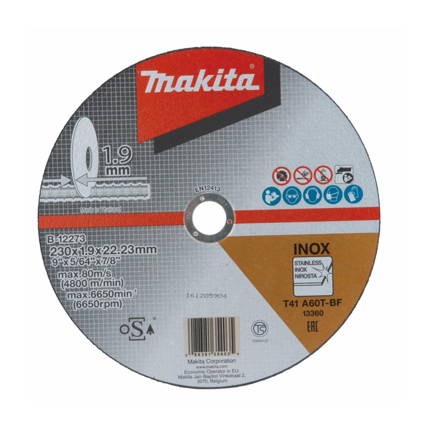 DISCO ABRASIVO CORTE ACERO INOX. 9″ C.D ( 230 X 1.9 X 22.23 )