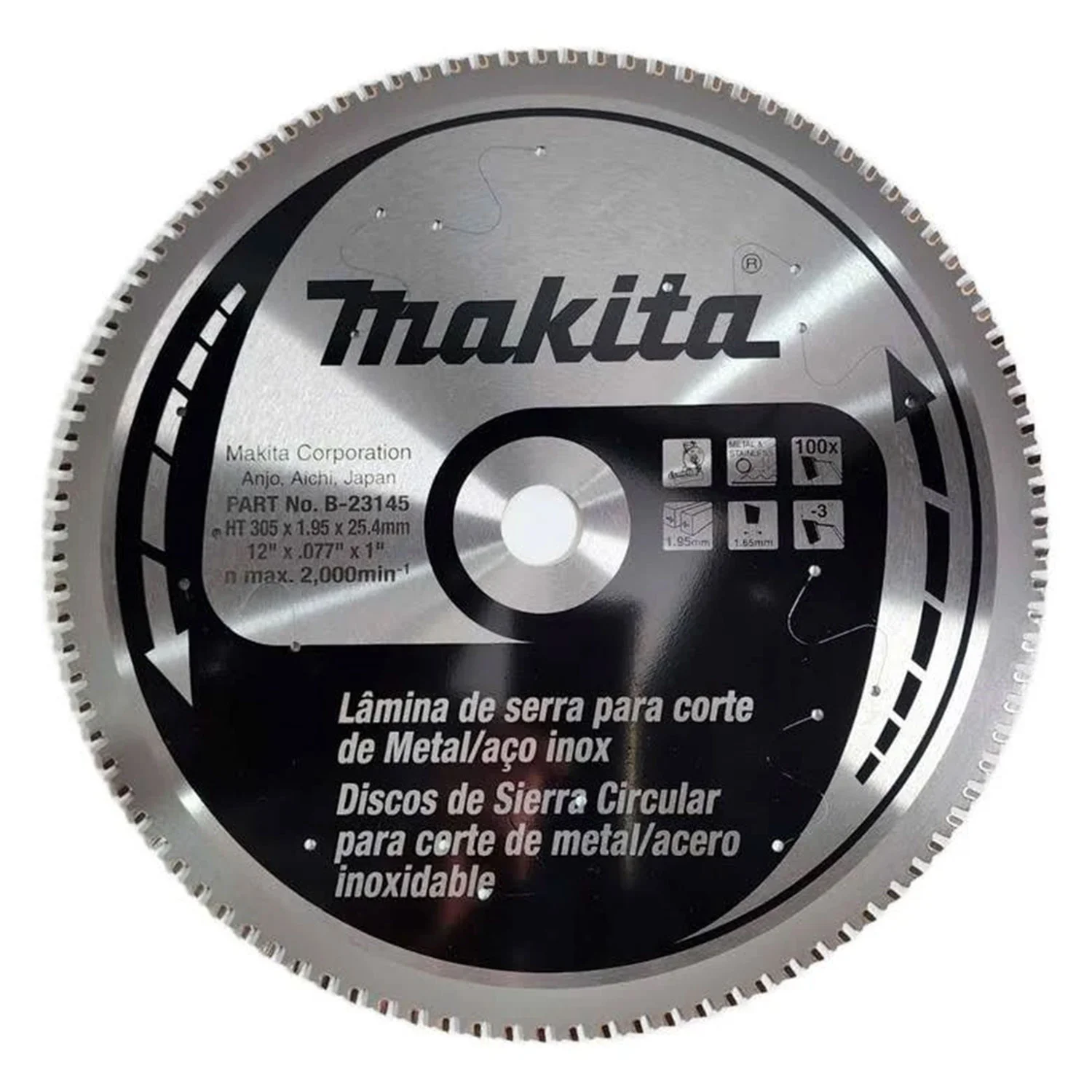 DISCO DE SIERRA 12″ x 25.4MM 100 DIENTES ACERO INOX P/LC1230
