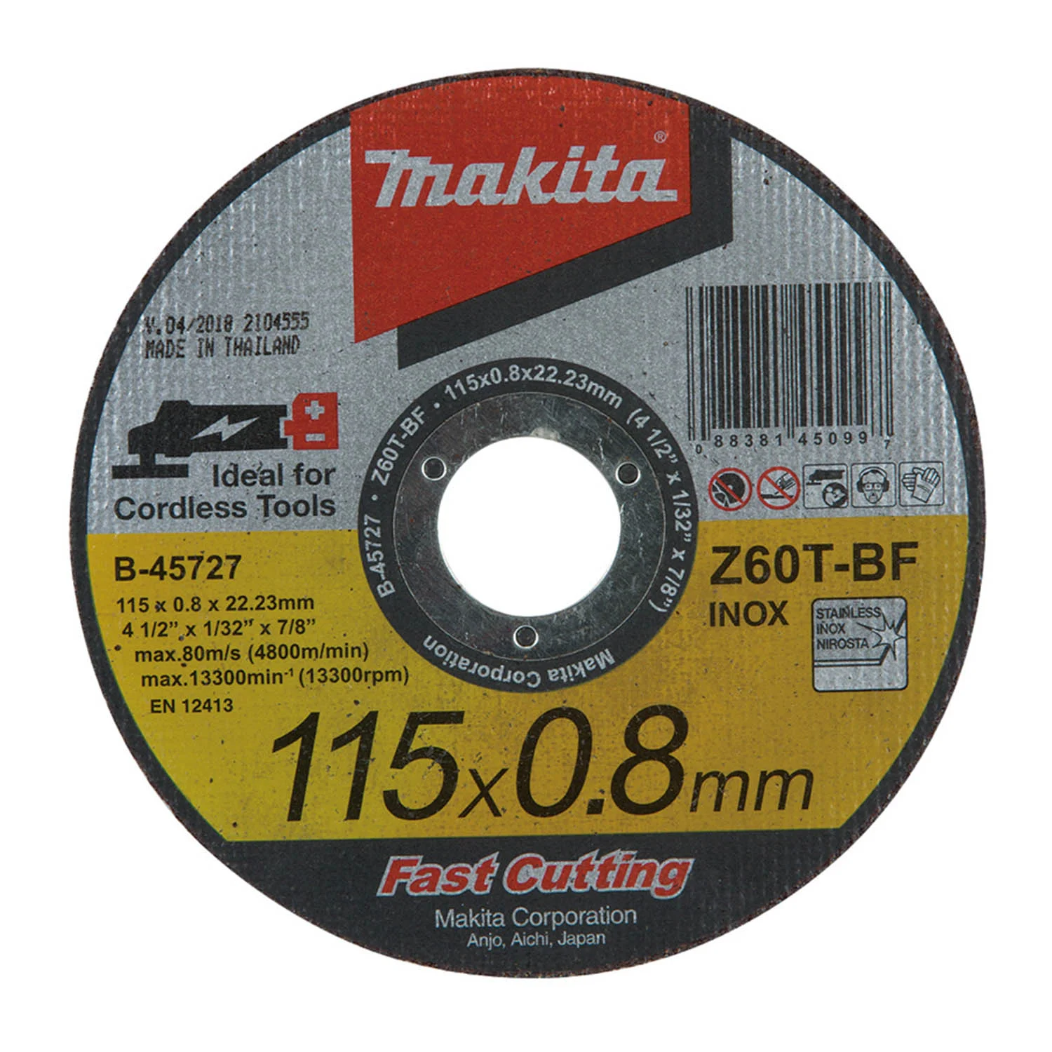 DISCO ABRASIVO 4-1/2″ACEROINOX. Z60T 115×0.8×22.23 Recto