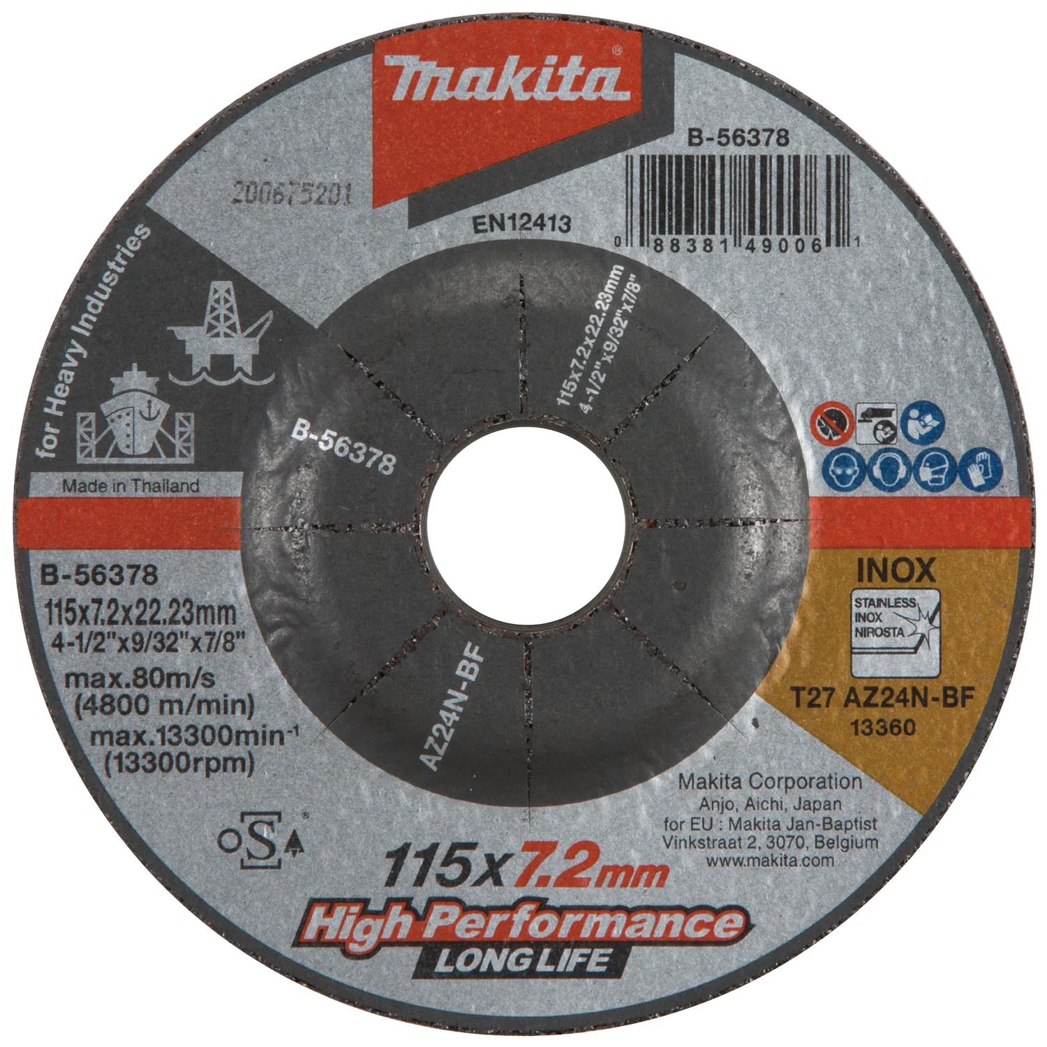 DISCO DESBASTE METAL/INOX AZ24N 115×7.2×22.23 HI-TRABAJO PESADO