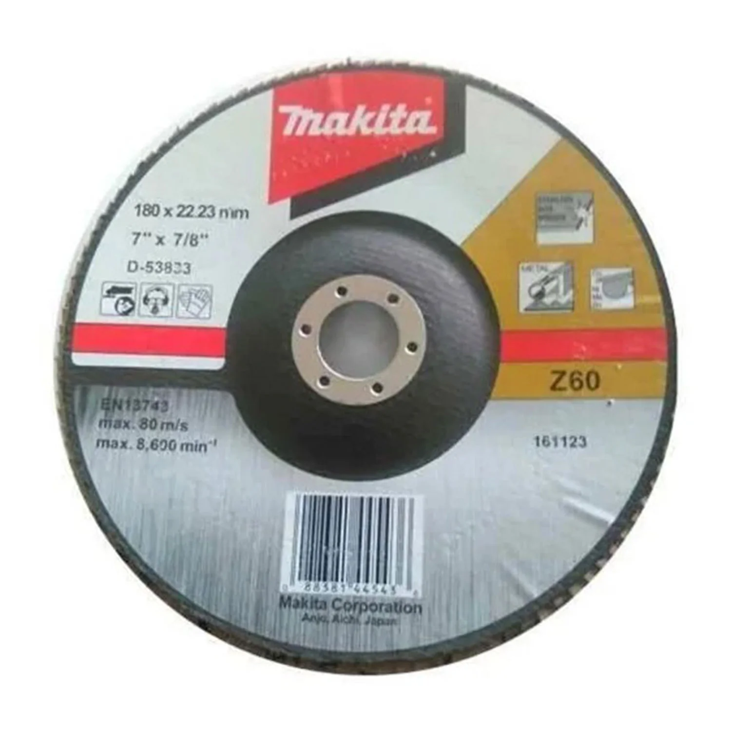 DISCO TRASLAPADO 180 X 22 Gr 60 – ZIRCON – METAL Y ACERO INOX Angulo