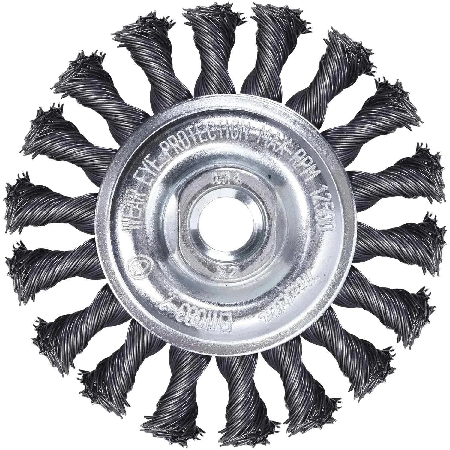 RUEDA PLANA DE ALAMBRE TRENZADO 100mm x M14 – 0.50mm