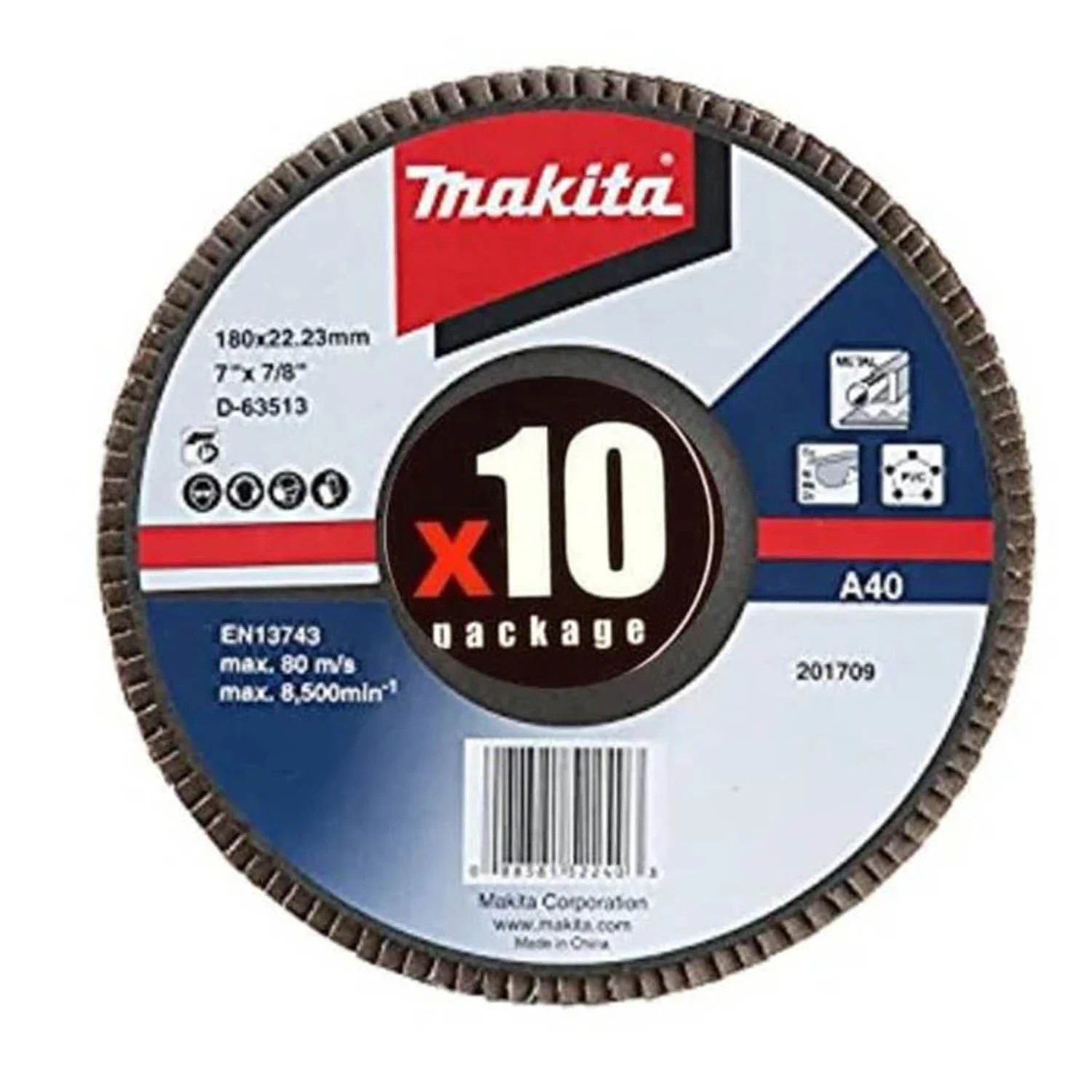 DISCO TRASLAPADO 180 X 22 Gr 40 – METAL -Angulo x10