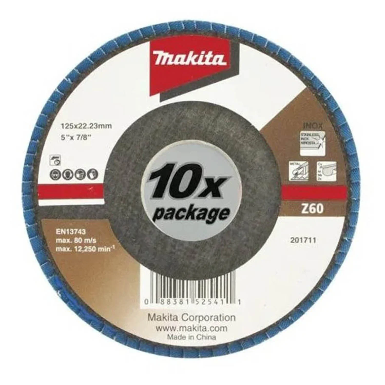 DISCO TRASLAPADO 125 X 22 Gr 60 – ZIRCON – METAL Y ACERO INOX Angulo x10