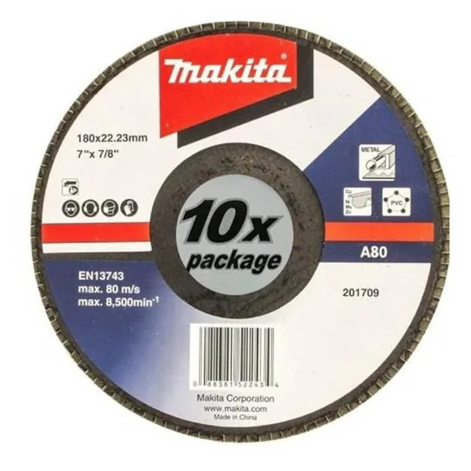 DISCO TRASLAPADO 180 X 22 Gr 80 – ZIRCON – METAL Y ACERO INOX Angulo x10