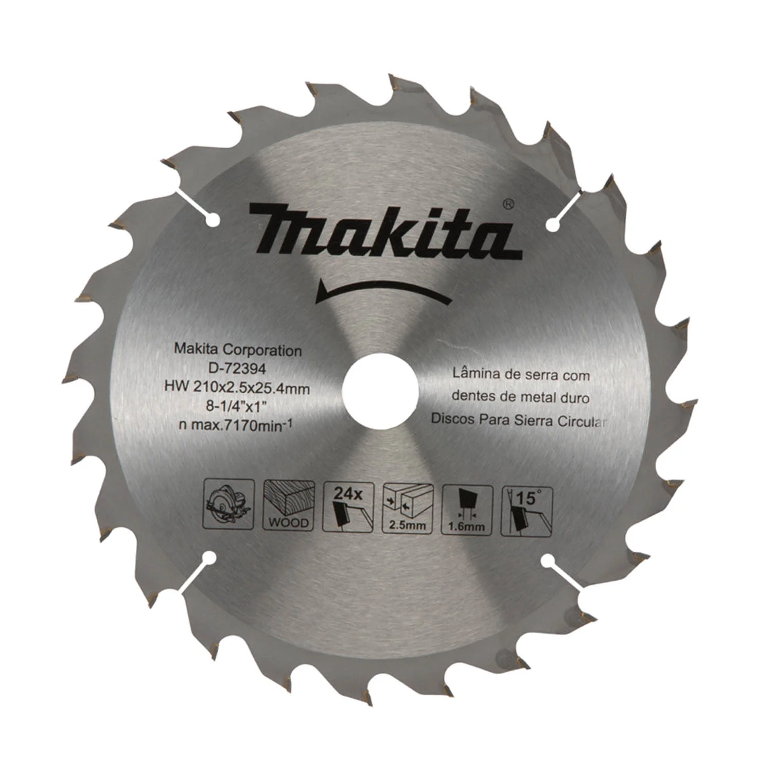 DISCO DE SIERRA T.C.T. P/MADERA 8-1/4″ X 24T. EJE 25.4 mm. y BUJE 15.88 mm.