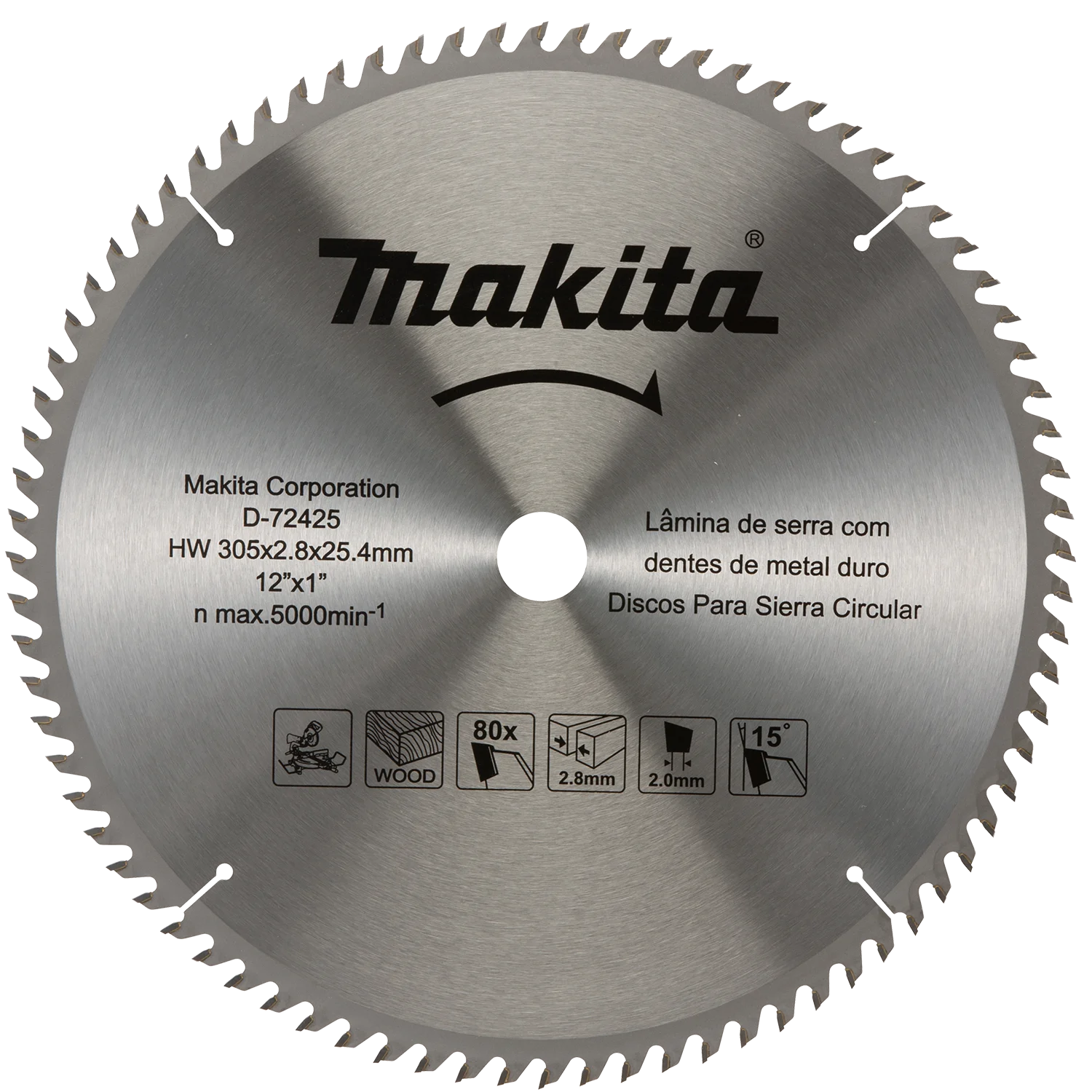 HOJA DE SIERRA T.C.T. P/MADERA 12″ 305×25.4×80T