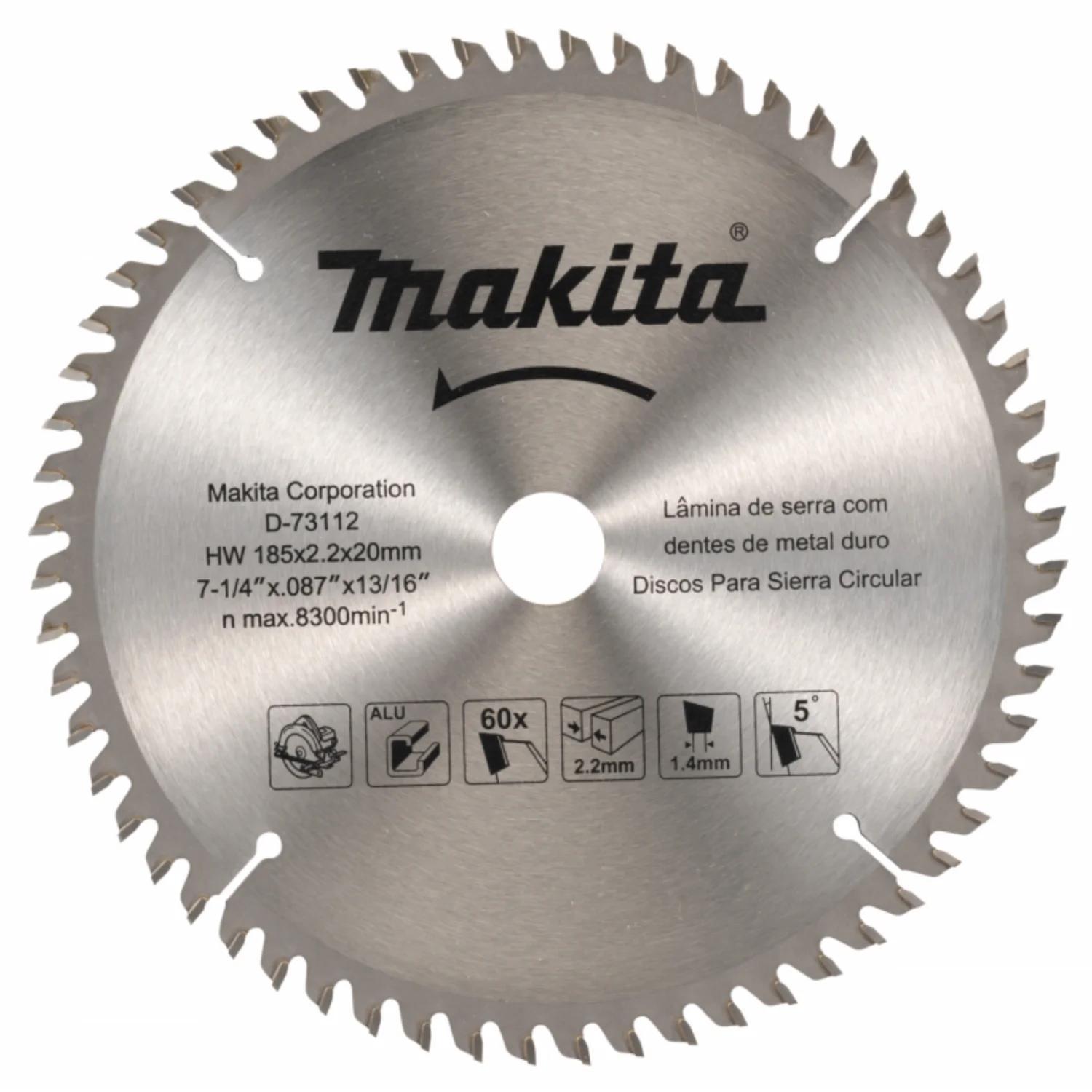 DISCO SIERRA ALUMUNIO 7-1/4″ 185x20x60T (Con Anillo 15.88mm)