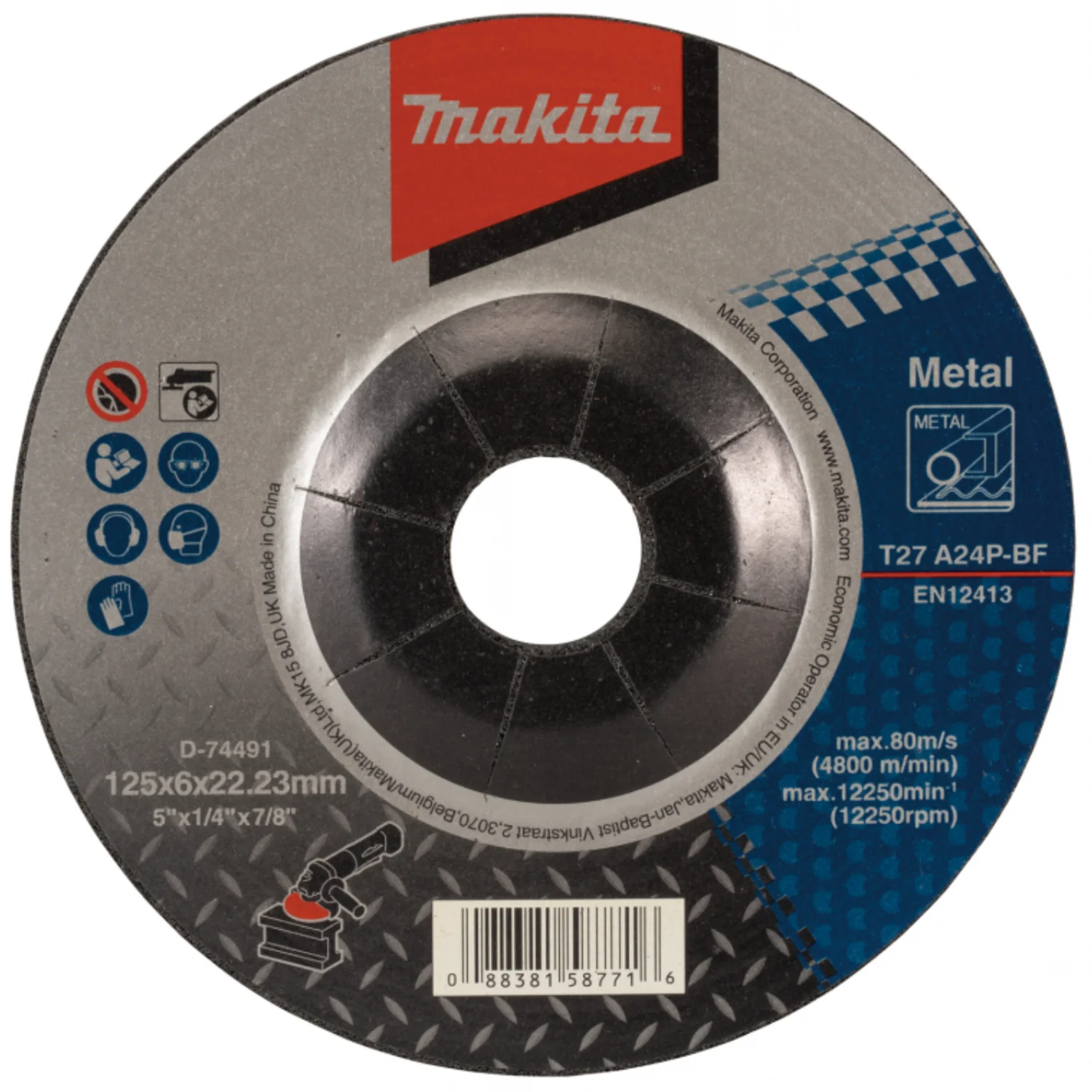 DISCO DESBASTE METAL 5″ (125 X 6 X 22.23 mm.) C.D. / A24P-BF