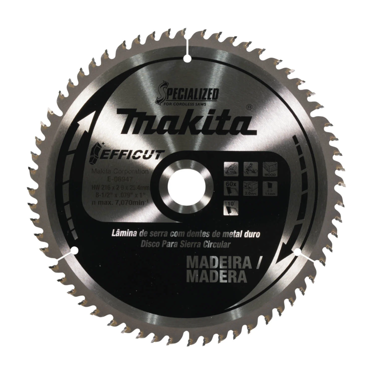 DISCO DE SIERRA 8-1/2″ 216mm x 25.4X 60T MADERA / EFFICUT LS0815FL/ LS002GZ