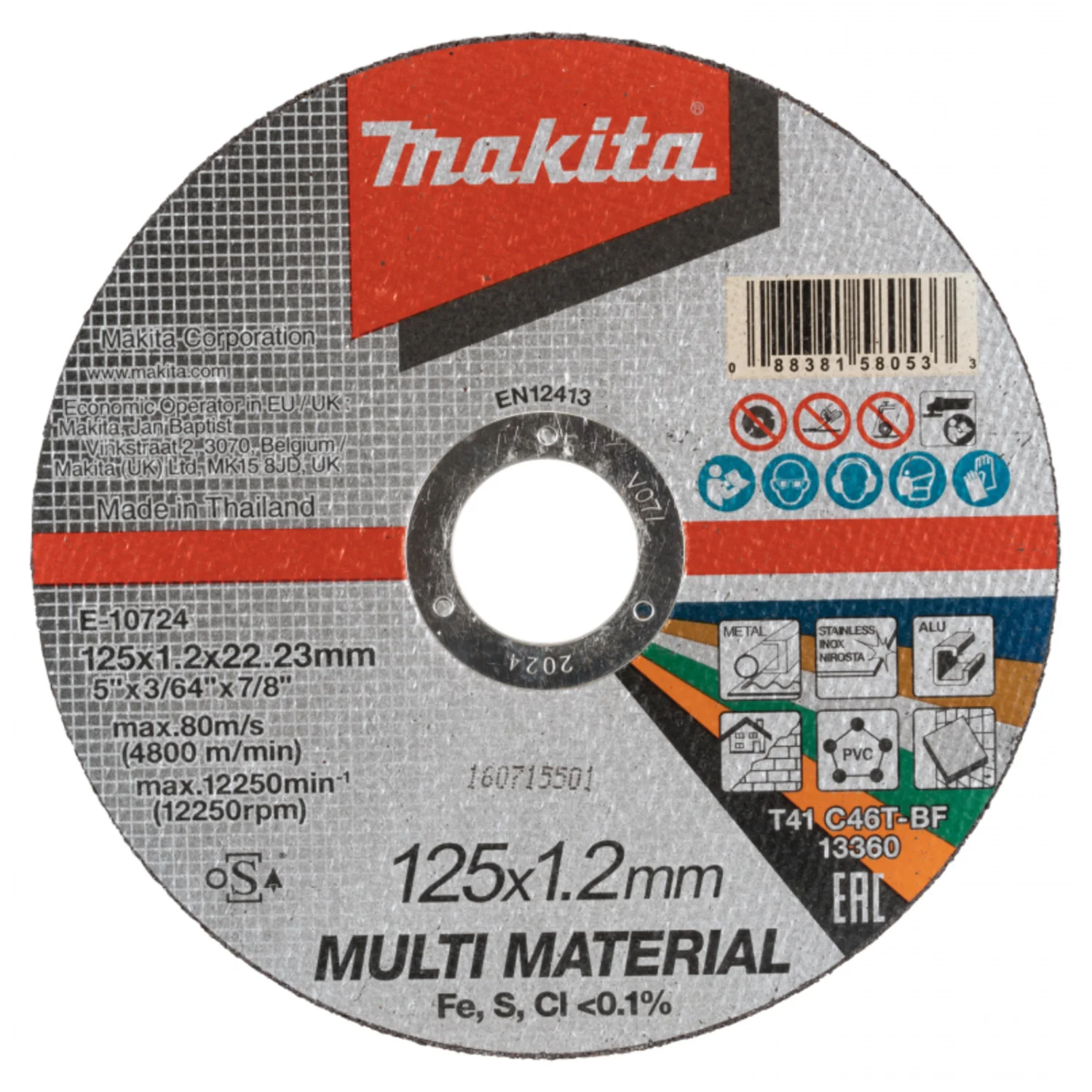 DISCO ABRASIVO 5″ CORTE MULTIMATERIAL C46T ( 125X 1.2 X 22.23 )