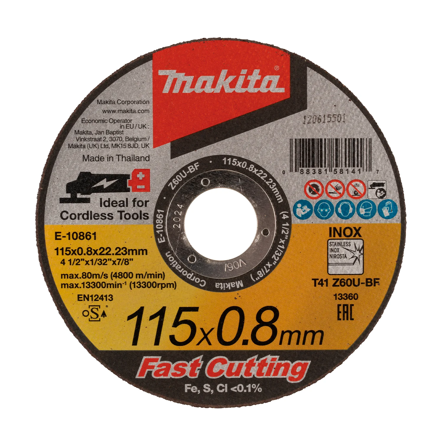 DISCO ABRASIVO 4-1/2 Pulgadas ACERO INOX Z60U 115×0.8×22.23mm General